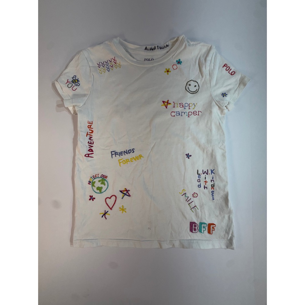 Polo Ralph Lauren Kids White Custom Stitched Embroidered T-Shirt Size M 8-10
